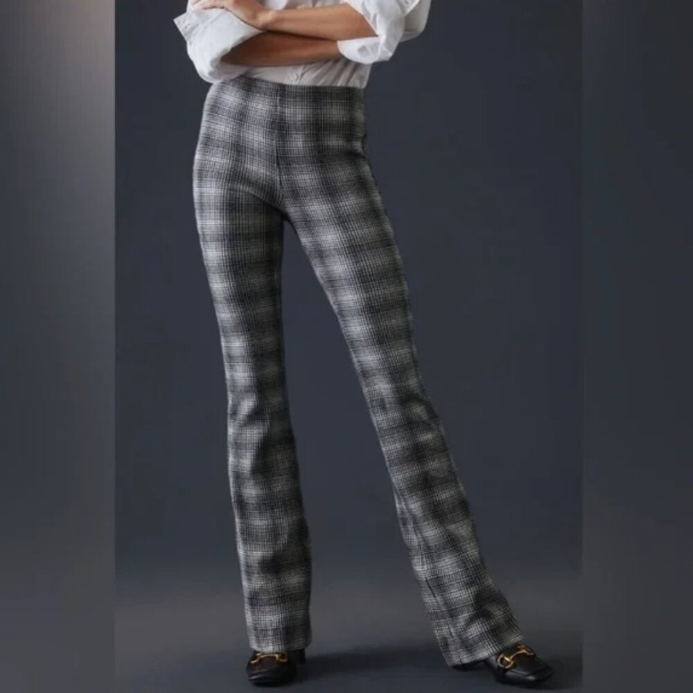 Anthropologie Charcoal and Black Checkered Flare Pants